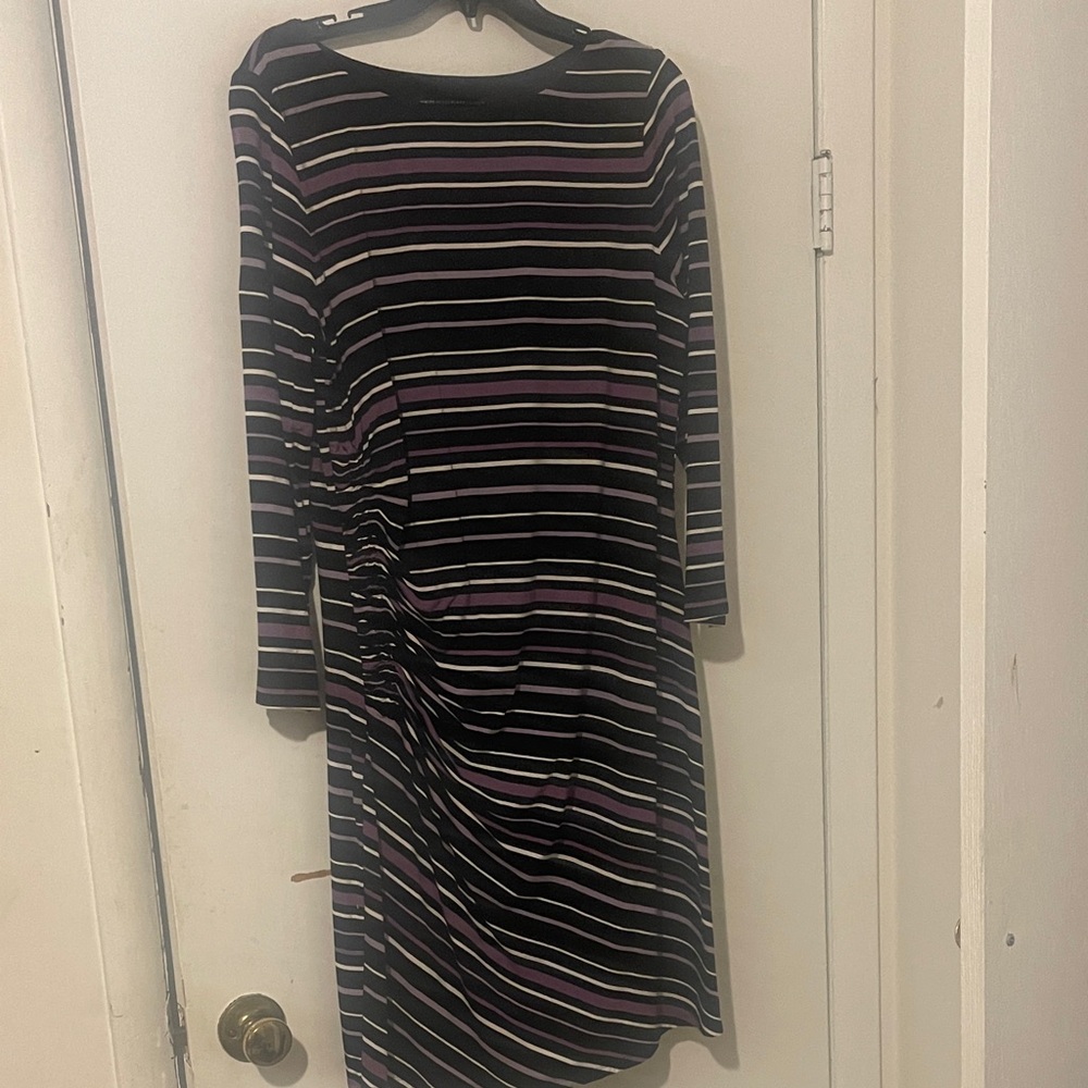 White House Black Market Black Dress with Purple and White Stripes